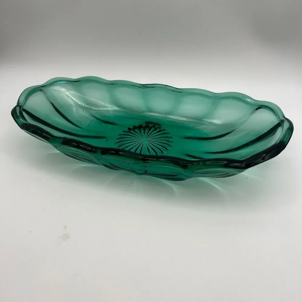 Vintage Anchor Hocking Emerald Green Banana Split Dish Fountainware Dessert Bowl